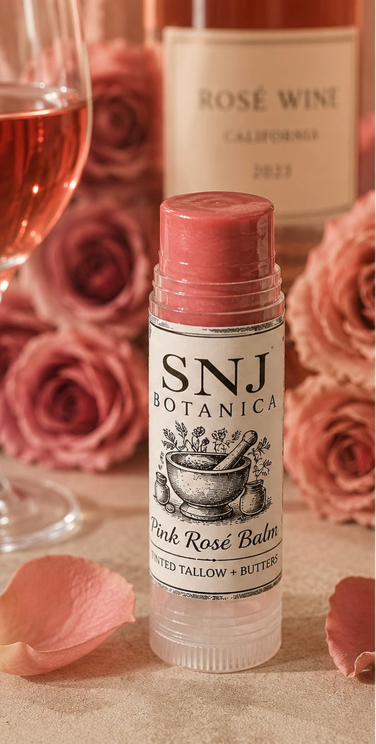 SNJ Pink Rosé Tinted Lip Balm – Tallow, Plant Butters + Natural Tint